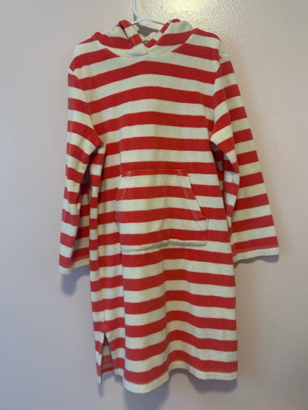 Minj Boden Red and White Stripe Toweling Hoodie Sz 7-8